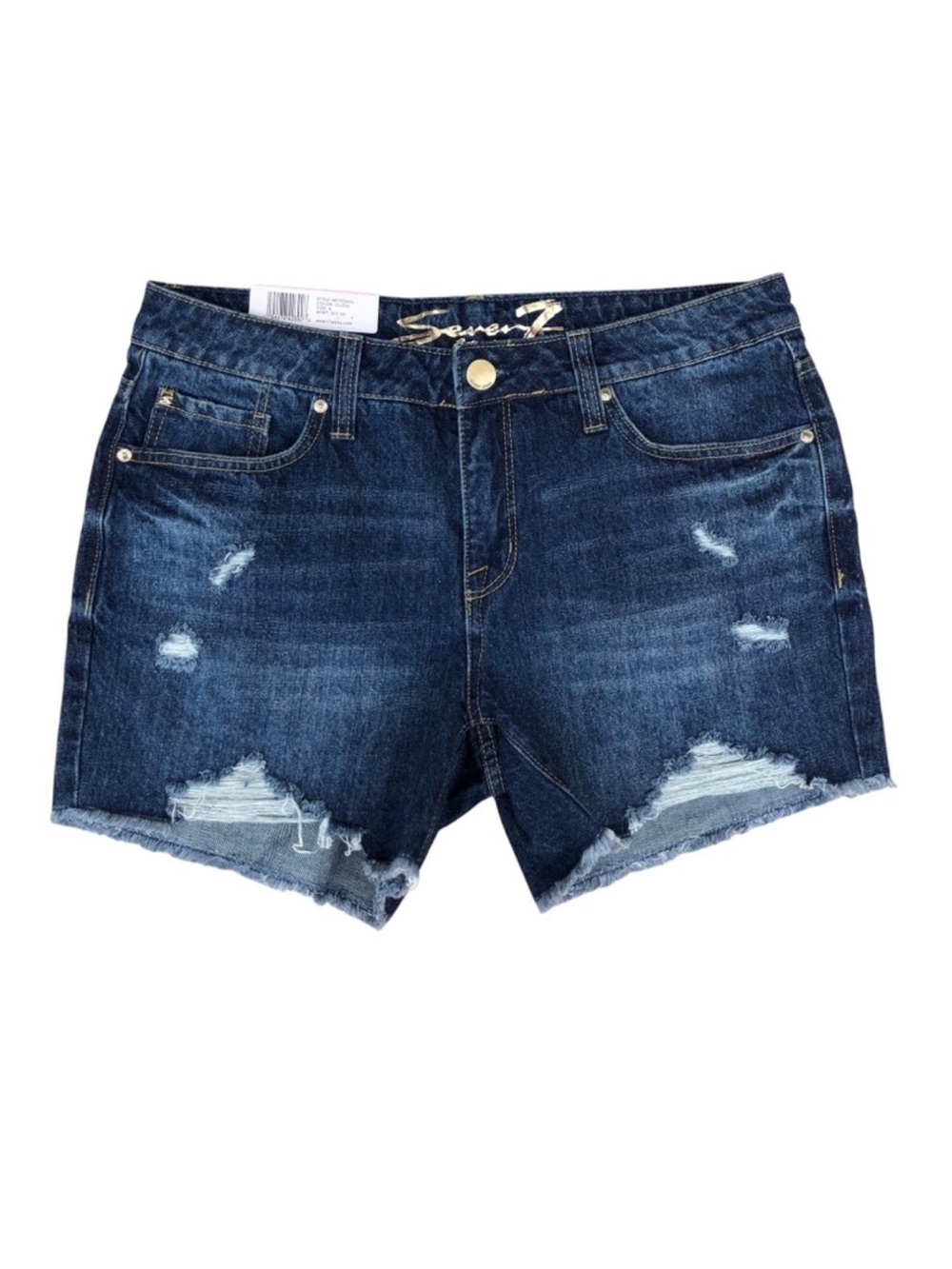 Seven7 Weekend 💯 % Cotton Distressed Fray Hem 5” Inseam Blue Wash Jean Shorts 6